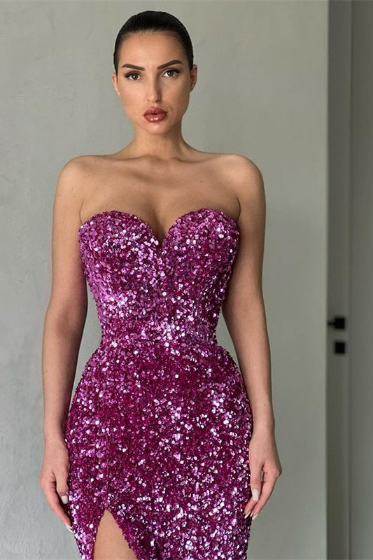 Purple Mermaid Evening Dress with Split - Sweetheart Sequins-BallBride