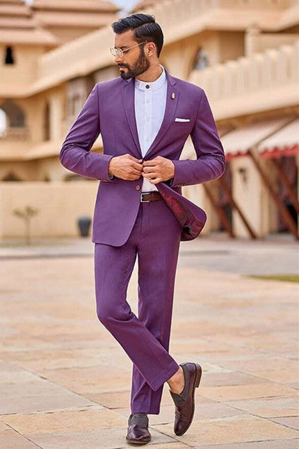 Purple Reception Suit With Notched Lapel for Groom-BallBride