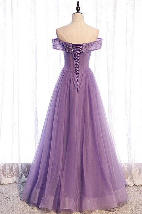 Purple Sequins Sweetheart Off-The-Shoulder Prom Dress-BallBride