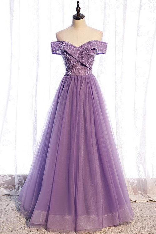 Purple Sequins Sweetheart Off-The-Shoulder Prom Dress-BallBride