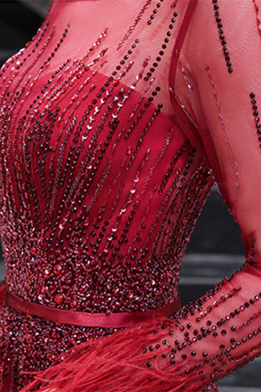 Red Evening Dress with Feather & Sequins - On Sale Now!-BallBride