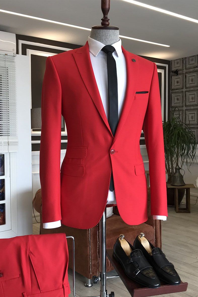 Red Formal Dinner Suit - Best Fit for Prom & Peaked Lapel-BallBride