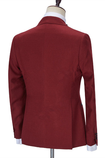 Red Peaked Lapel 3-Piece Business Prom Suit for Men-BallBride