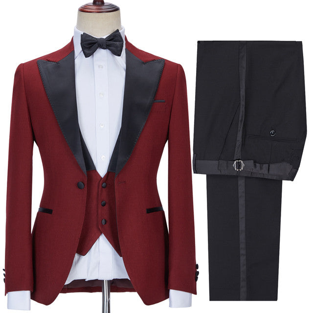 Red Peaked Lapel 3-Piece Business Prom Suit for Men-BallBride