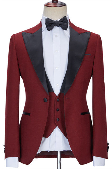 Red Peaked Lapel 3-Piece Business Prom Suit for Men-BallBride