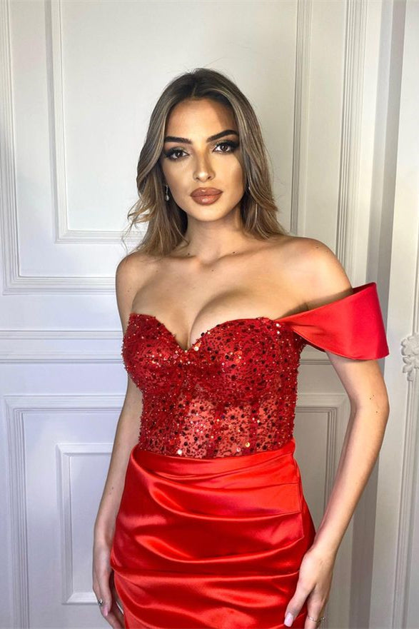 Red Sequins Mermaid Evening Dress for Evening Parties-BallBride