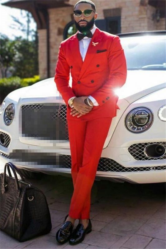 Red Slim Fit Prom Suit for Men - Double Breasted Peaked Lapel by Fashion Liam-BallBride