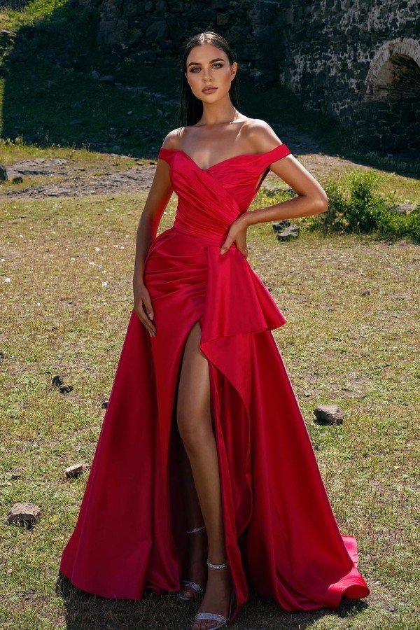 Red Strapless Split A-line Prom Dress for a Stylish Look-BallBride
