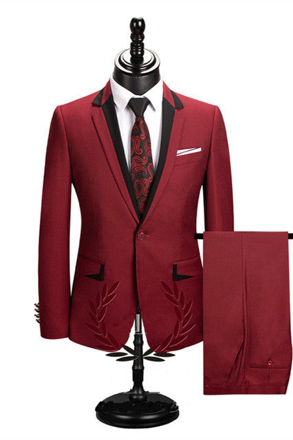 Red Tuxedo Suit for Groom - Notched Lapel With One Button - Populay World-BallBride