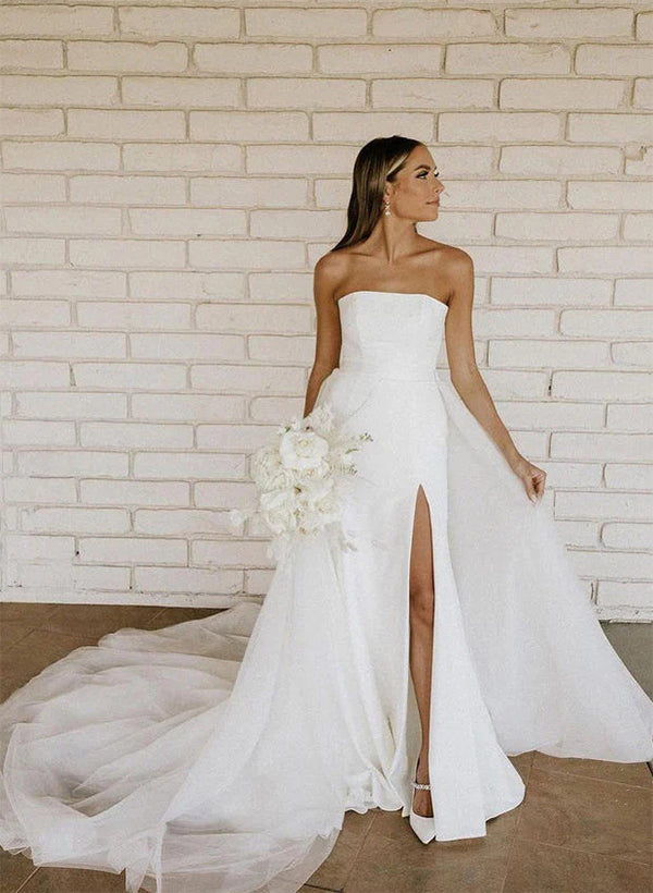 Retro style Satin Tulle Wedding Dress Split Front-Ballbride