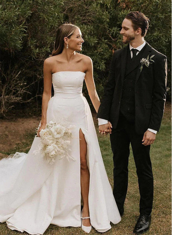 Retro style Satin Tulle Wedding Dress Split Front-Ballbride