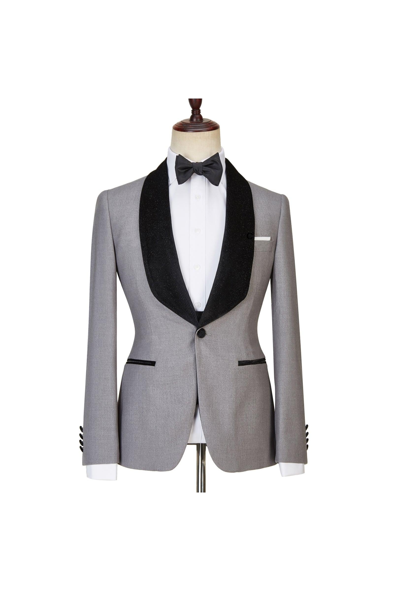 Robert Light Gray One Button Shiny Shawl Lapel Three Pieces Wedding Men Suits-BallBride