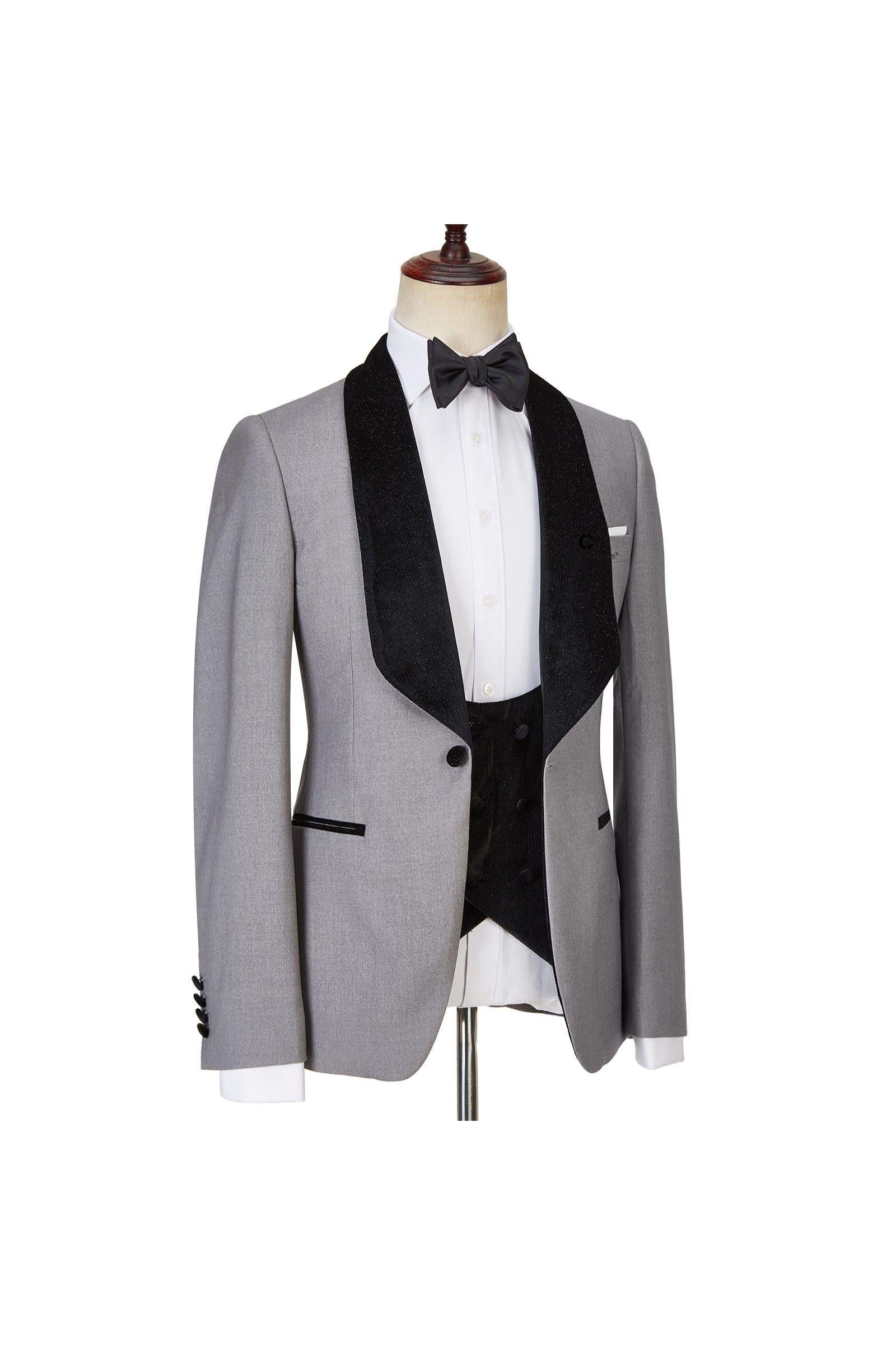 Robert Light Gray One Button Shiny Shawl Lapel Three Pieces Wedding Men Suits-BallBride