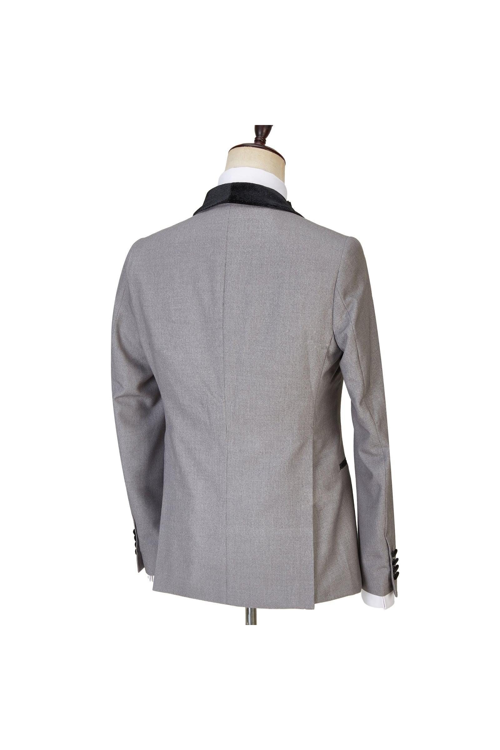 Robert Light Gray One Button Shiny Shawl Lapel Three Pieces Wedding Men Suits-BallBride