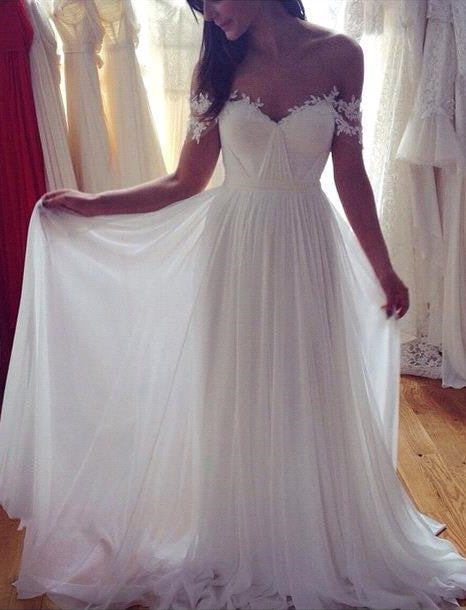Romantic Off-the-Shoulder Chiffon Wedding Dress With Appliques-BallBride