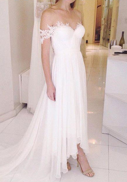 Romantic Off-the-Shoulder Chiffon Wedding Dress With Appliques-BallBride