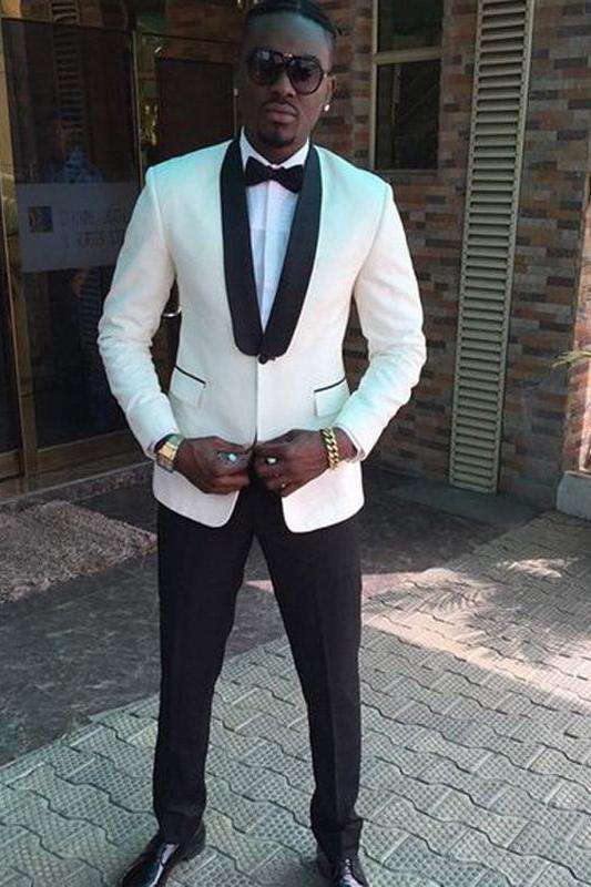 Romantic White One Button Wedding Suit for Men-BallBride