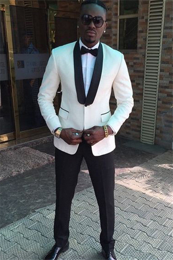 Romantic White One Button Wedding Suit for Men-BallBride