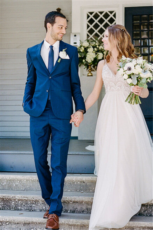 Royal Blue 2 Piece Notched Lapel Wedding Suit-BallBride
