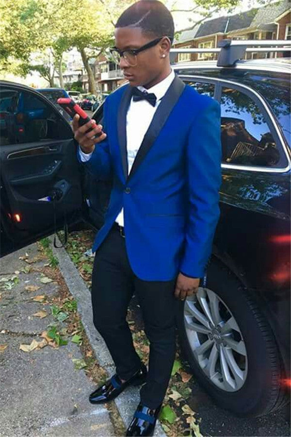 Royal Blue Business Formal Prom Suit with Shawl Lapel & One Button-BallBride