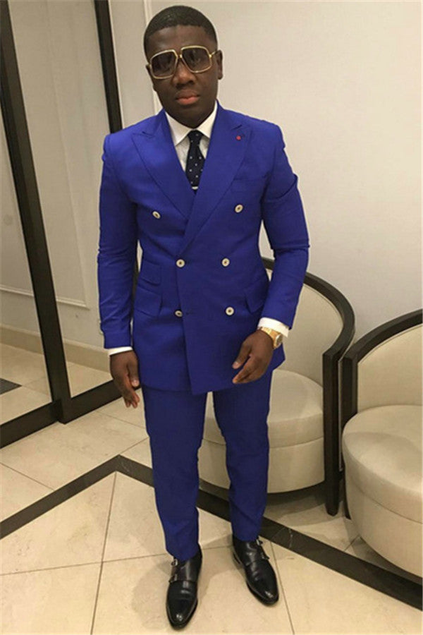 Royal Blue Designer Wedding Suits For Groom - Double Breasted Look-BallBride