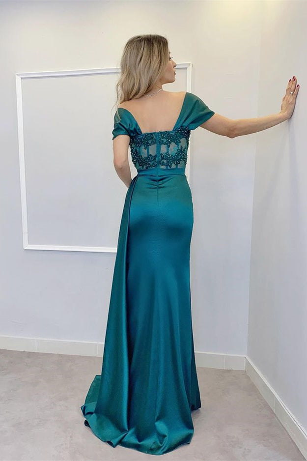 Royal Blue Evening Dress With Appliques - Off-the-Shoulder Style-BallBride