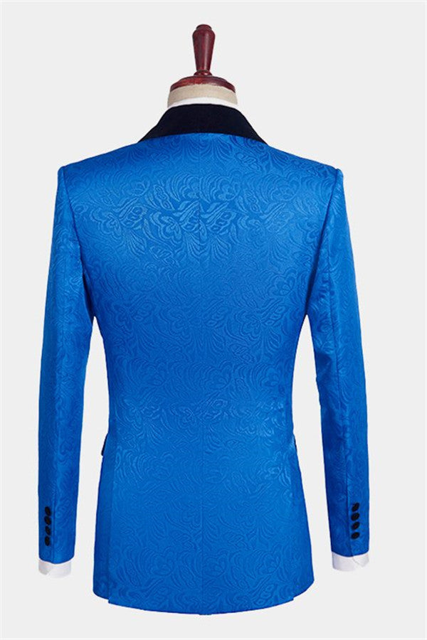 Royal Blue Floral Jacquard 3-Piece Suit for Men's Prom-BallBride
