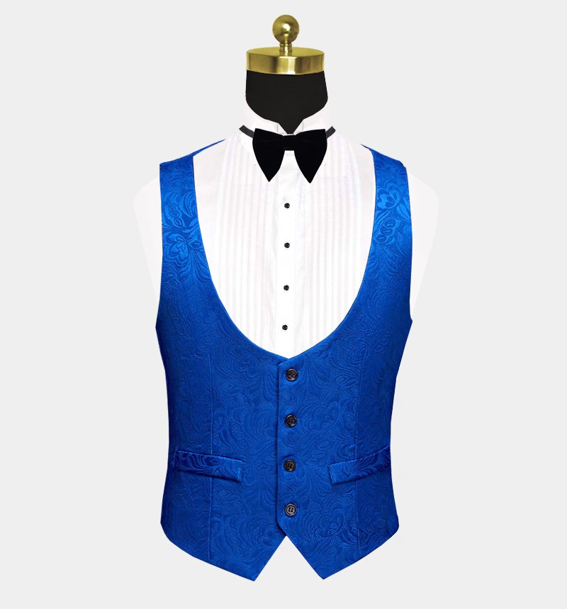 Royal Blue Floral Jacquard 3-Piece Suit for Men's Prom-BallBride