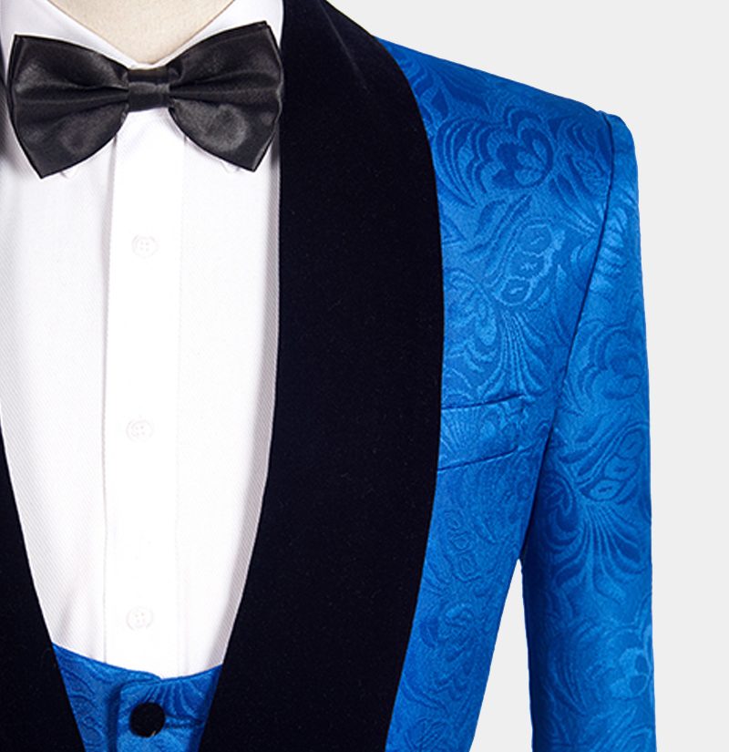 Royal Blue Floral Jacquard 3-Piece Suit for Men's Prom-BallBride