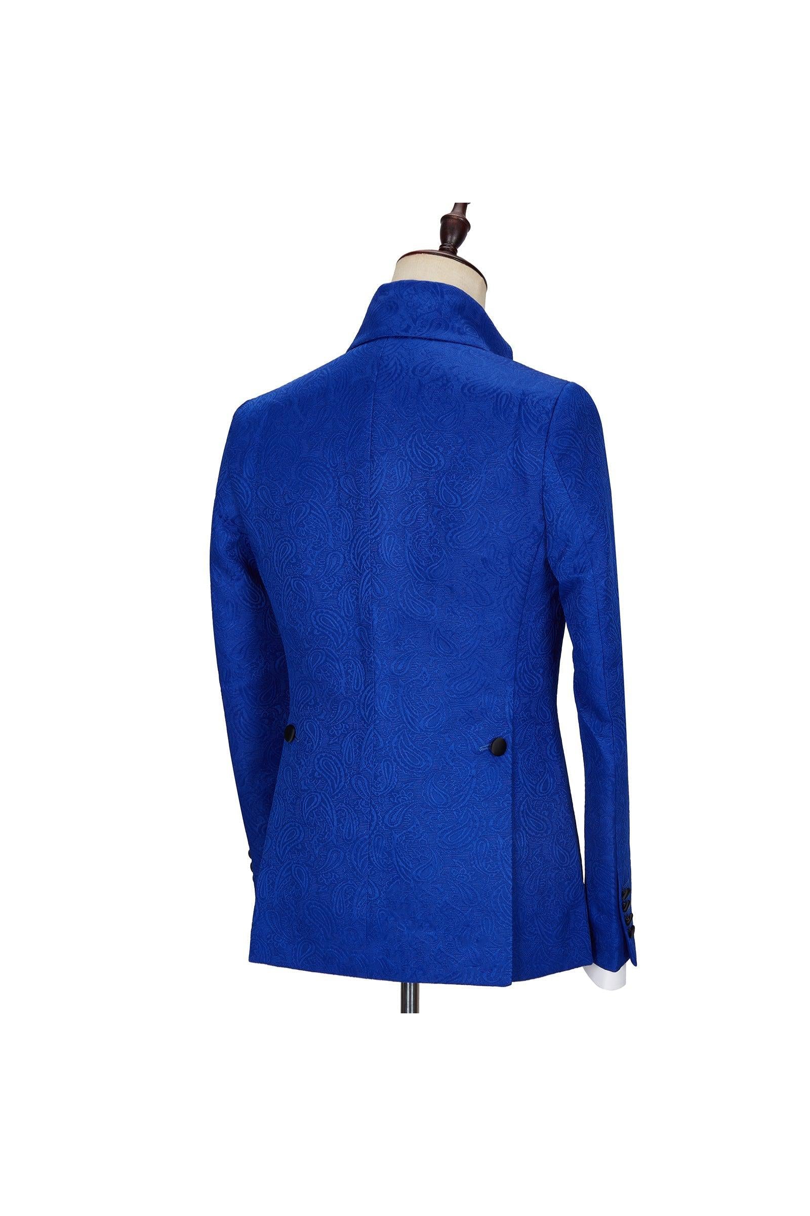 Royal Blue Jacquard Wedding Suits with Black Lapel - Dean Fashion New Arrival-BallBride