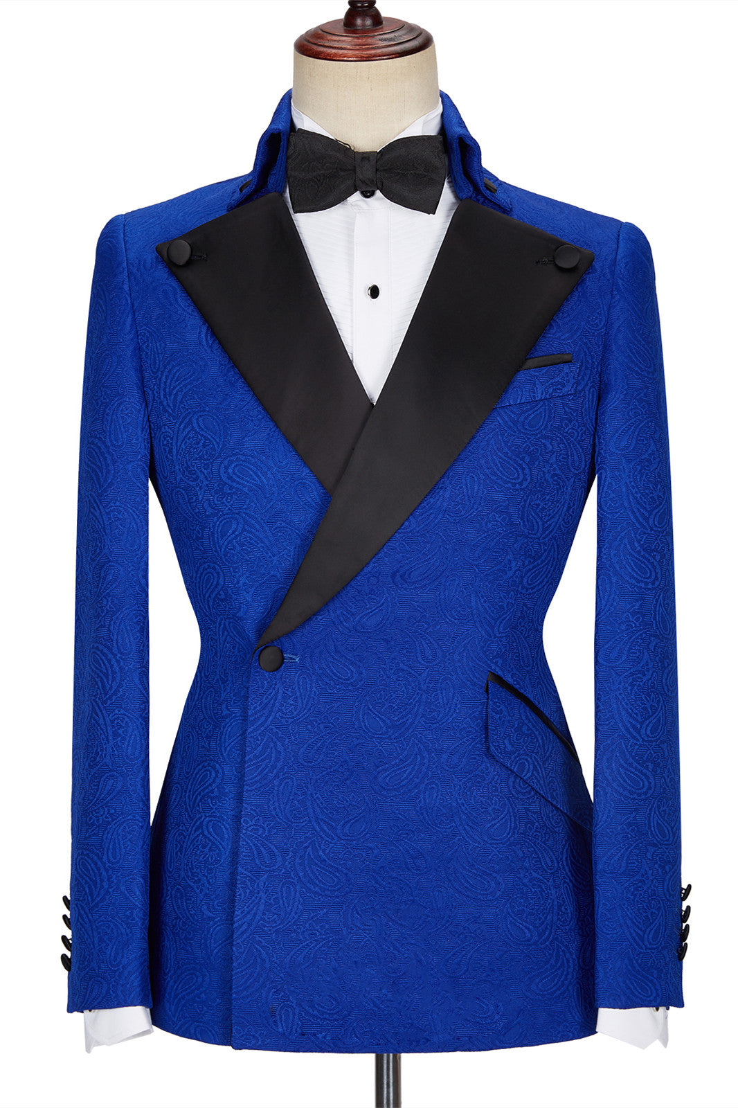 Royal Blue Jacquard Wedding Suits with Black Lapel - Dean Fashion New Arrival-BallBride
