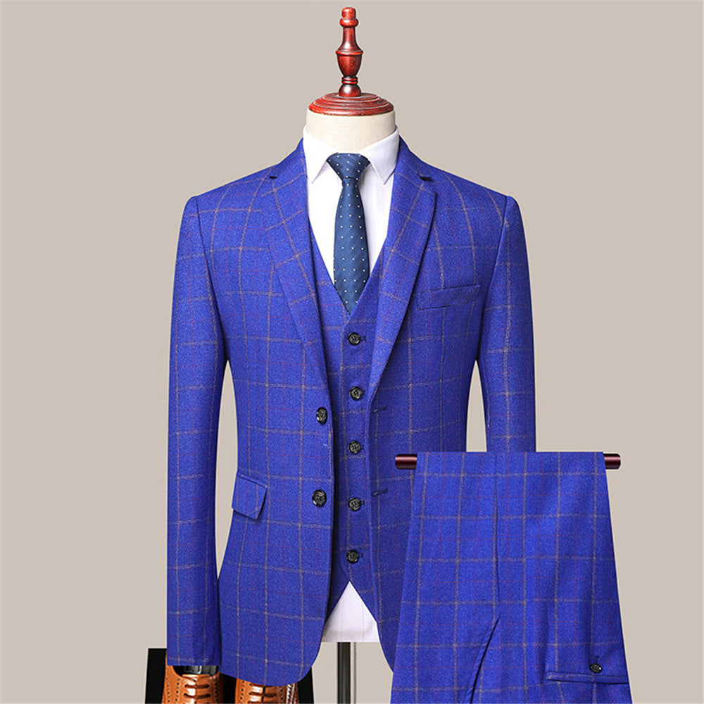 Royal Blue Prom Attire for Guys with Plaid Online-BallBride