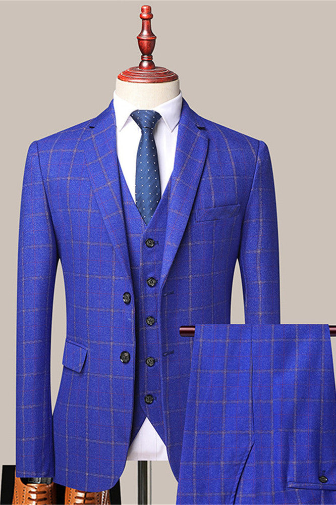 Royal Blue Prom Attire for Guys with Plaid Online-BallBride