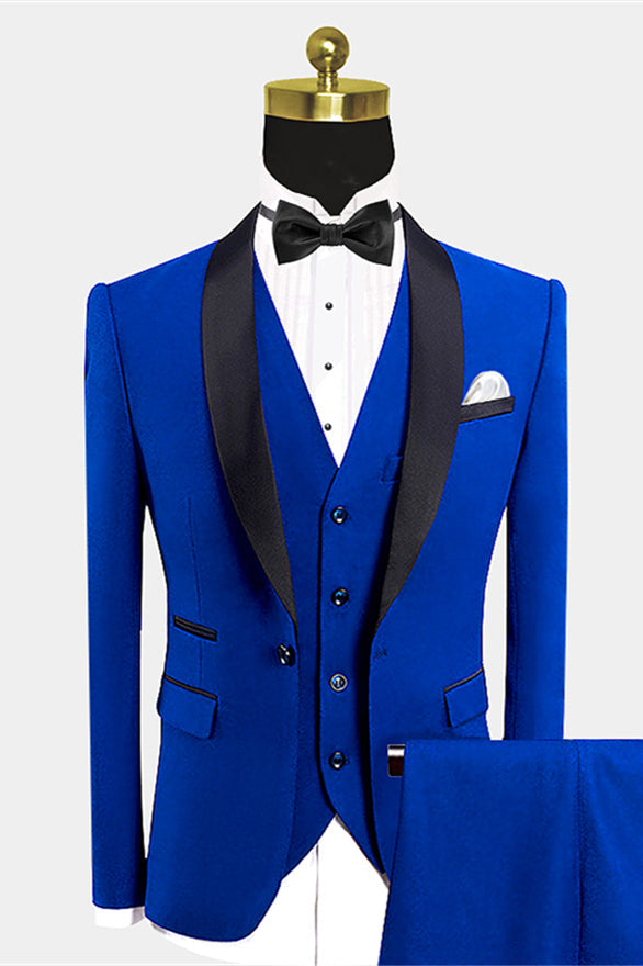 Royal Blue Shawl Lapel Tuxedo Men's Wedding Suit with Black Bow Tie-BallBride