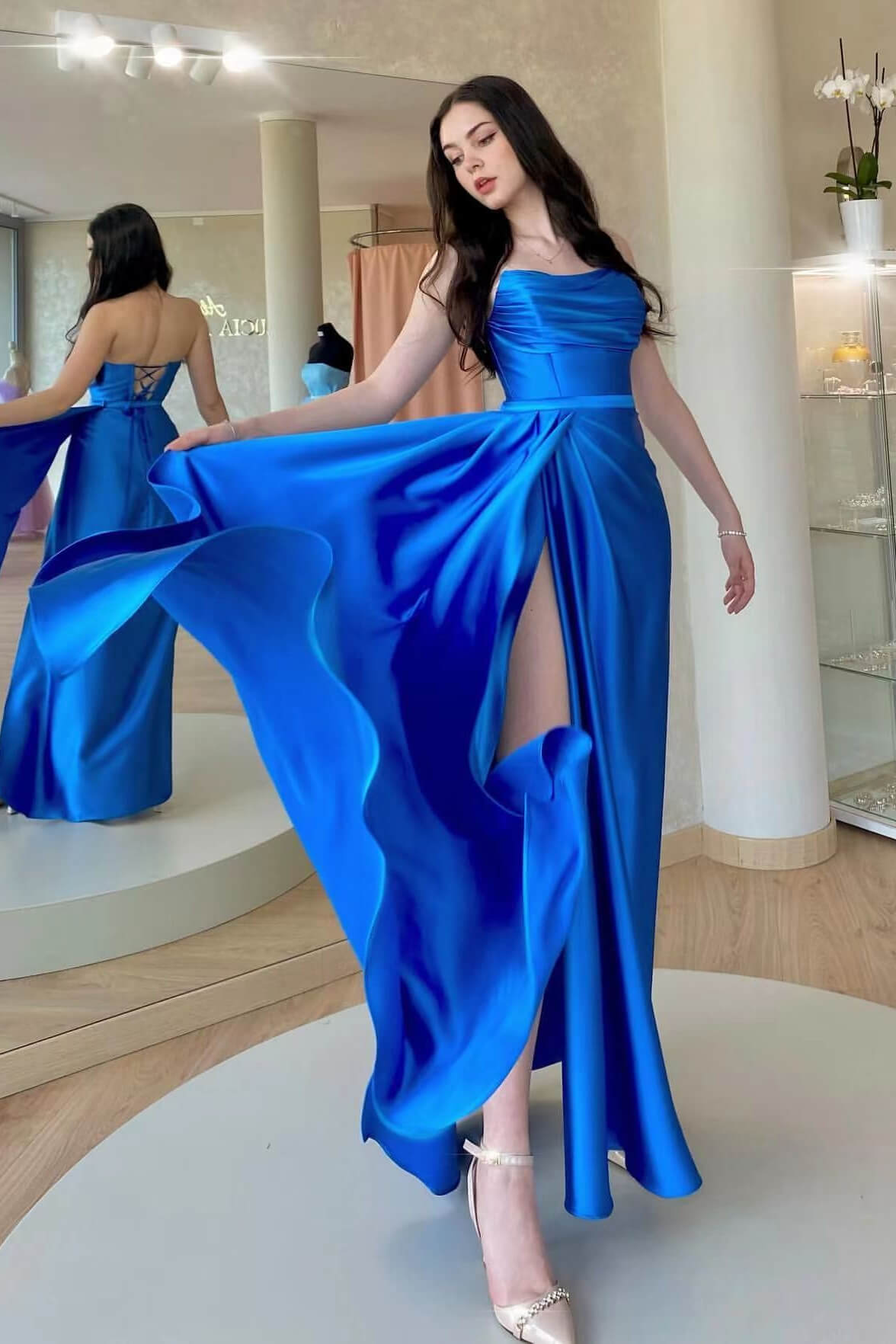 Royal Blue Strapless Sleeveless Prom Dress With Split-BallBride