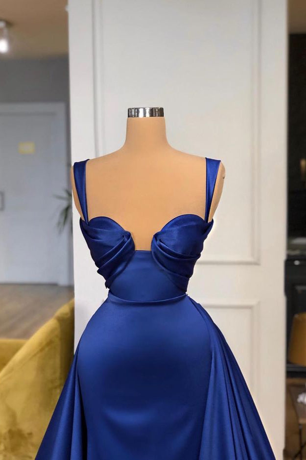 Royal Blue Straps Sheath Crystal Prom Dress with Overskirt-BallBride