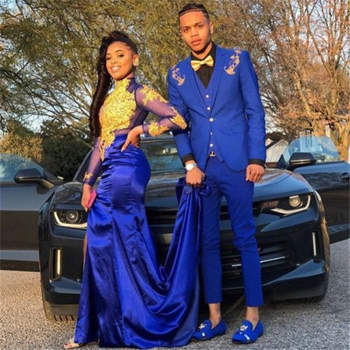 Royal Blue Three Pieces Appliques Casual Suit for Groom-BallBride