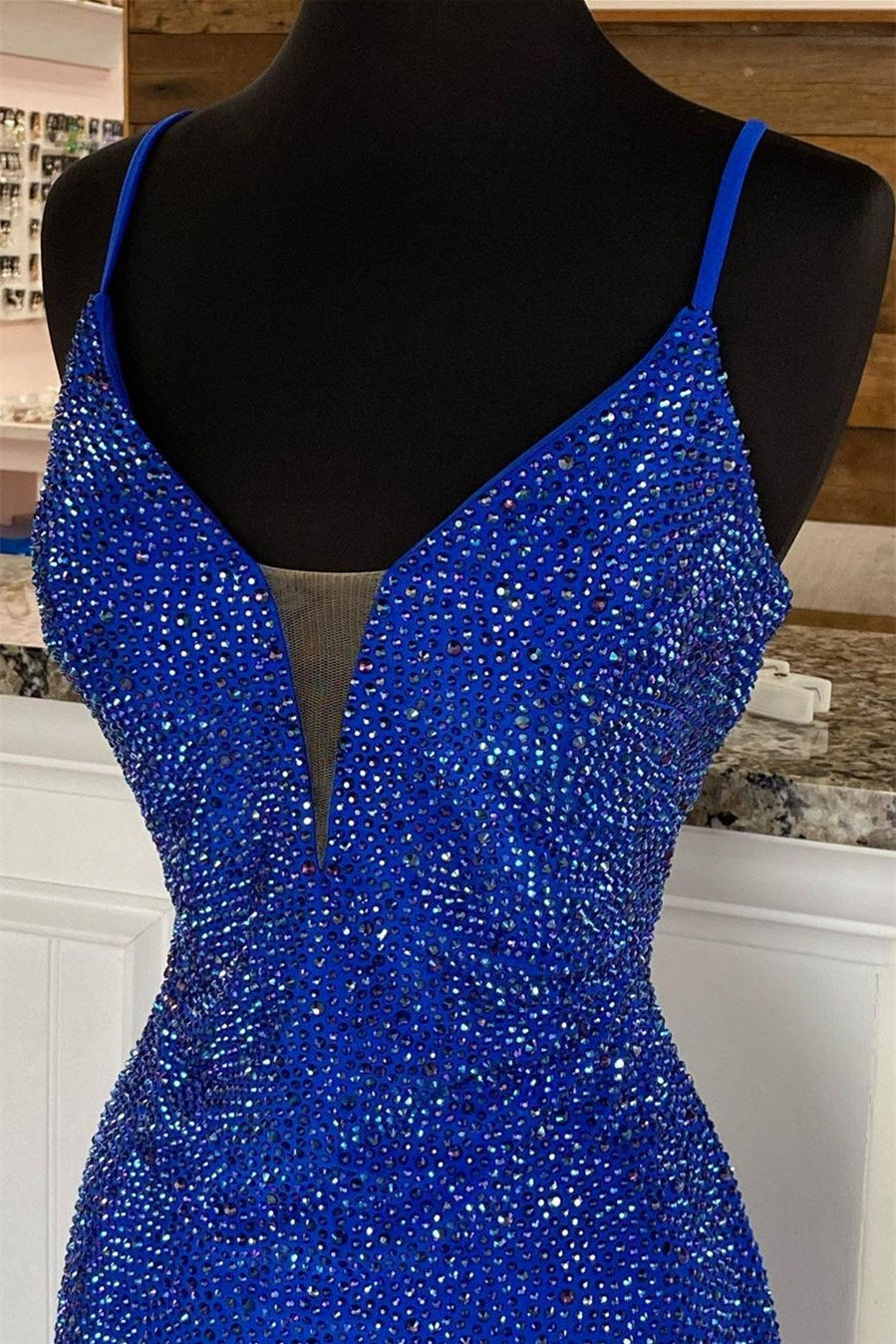 Royal Blue V Neck Mermaid Evening Dress with Appliques Splitting-BallBride