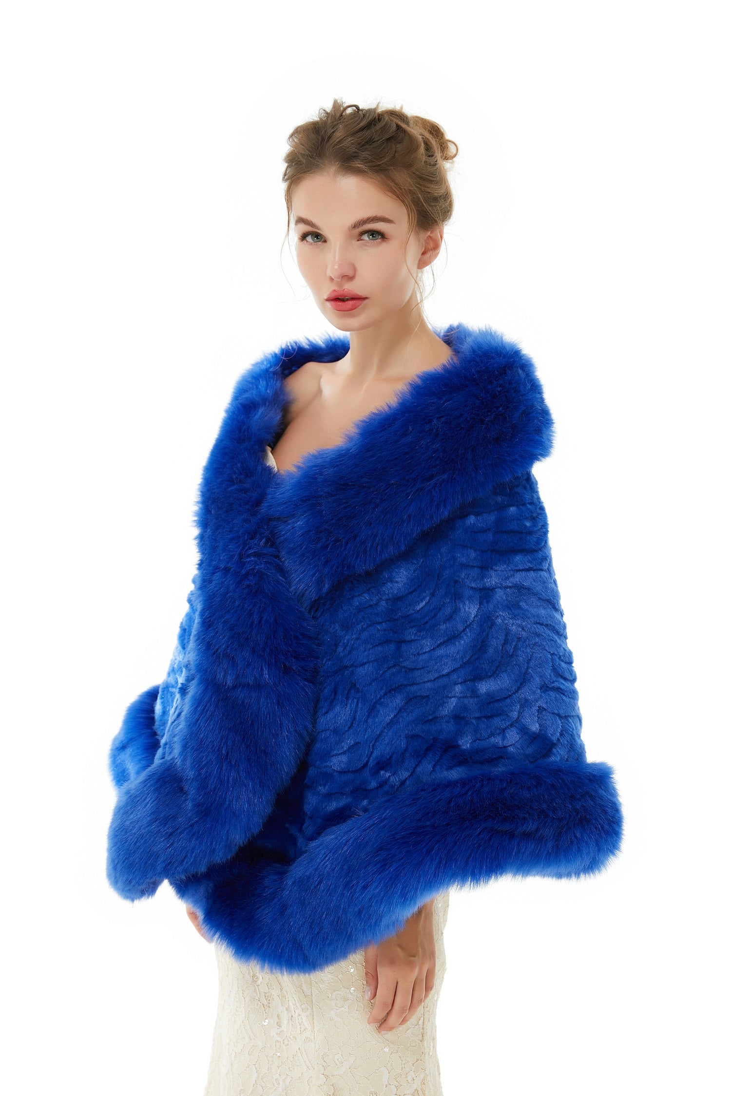 Royal Blue Wedding Wrap - Faux Fur Winter Edition-BallBride