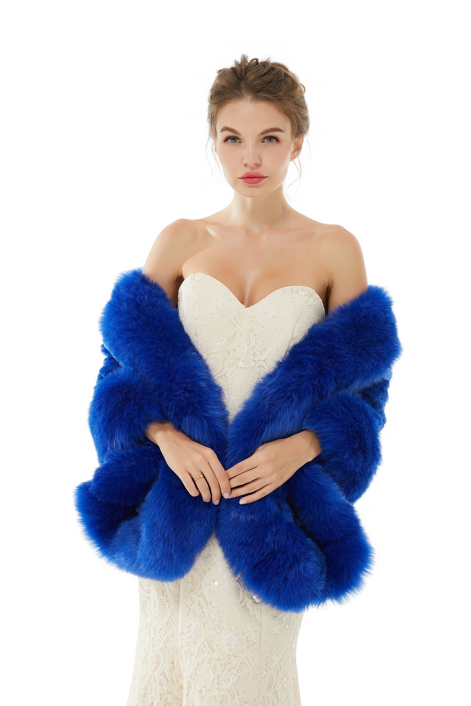 Royal Blue Wedding Wrap - Faux Fur Winter Edition-BallBride