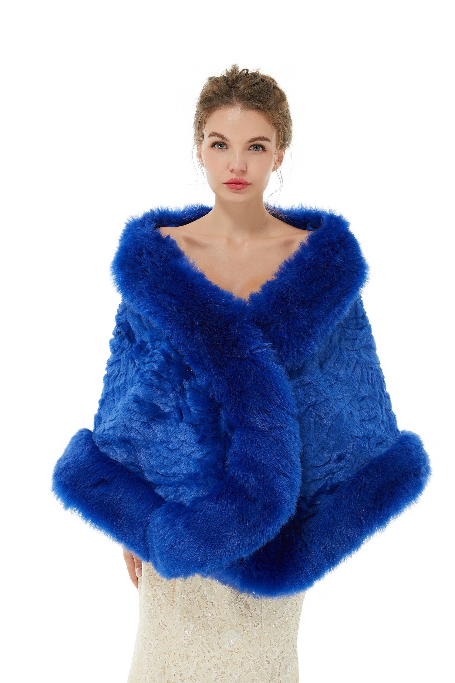 Royal Blue Wedding Wrap - Faux Fur Winter Edition-BallBride