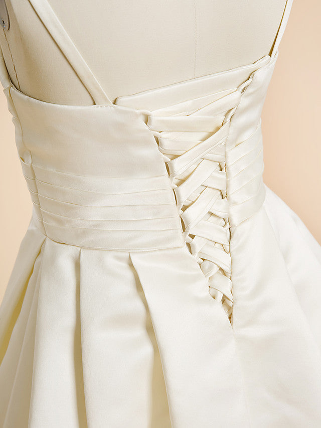 Satin A-Line Flower Girl Dress with Sleeveless Spaghetti Strap and Sash Ribbon-BallBride