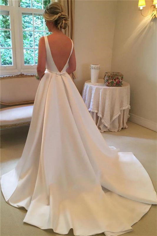 Satin Princess Chic Sleeveless Wedding Dress with Open Back-BallBride