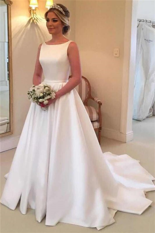 Satin Princess Chic Sleeveless Wedding Dress with Open Back-BallBride