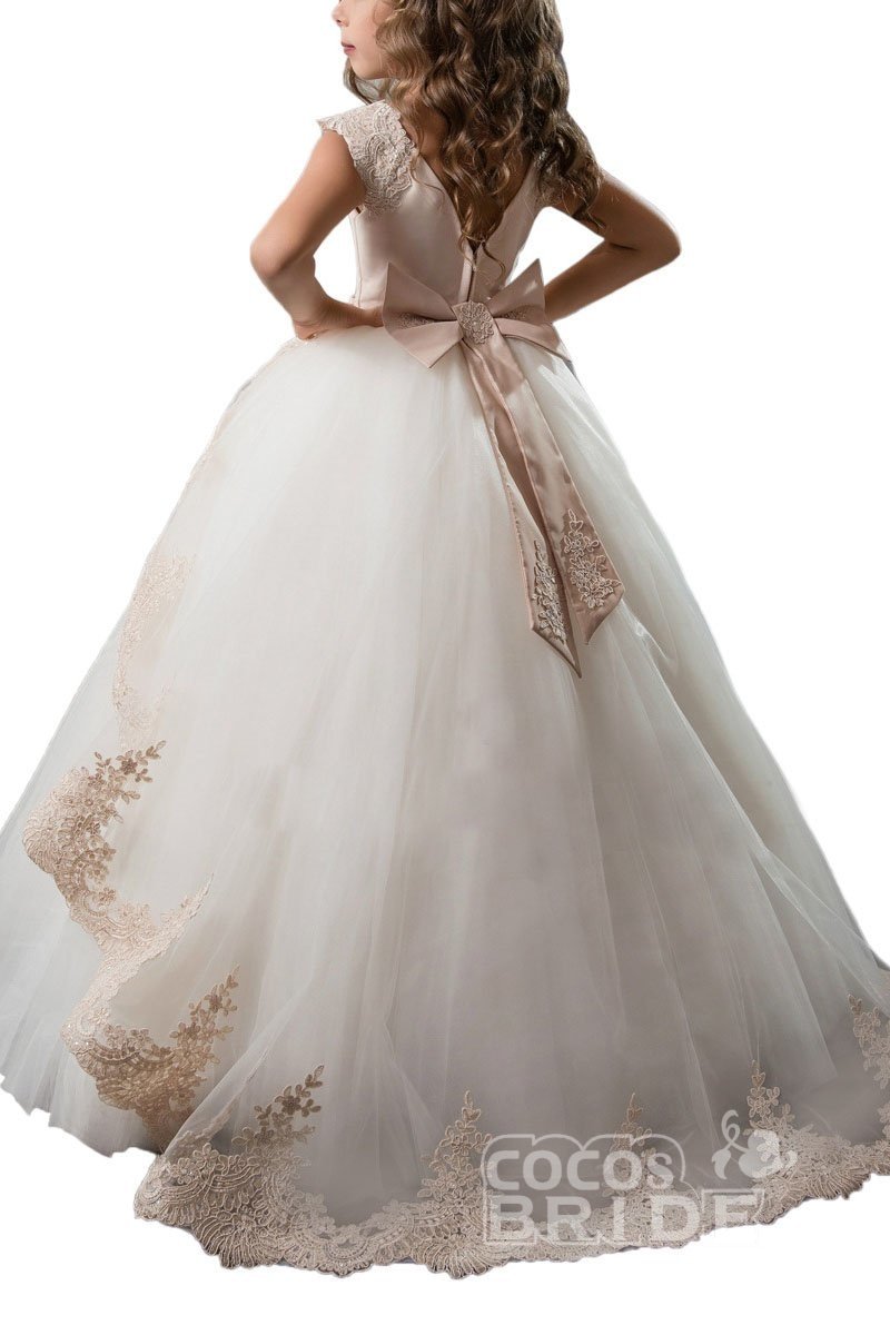 Scoop Neck Flower Girls Dress with Criss-Cross Straps-BallBride