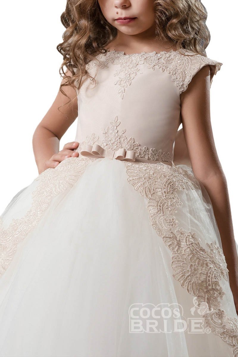 Scoop Neck Flower Girls Dress with Criss-Cross Straps-BallBride