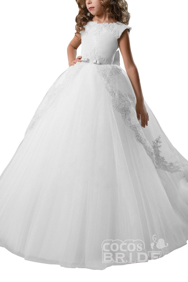 Scoop Neck Flower Girls Dress with Criss-Cross Straps-BallBride