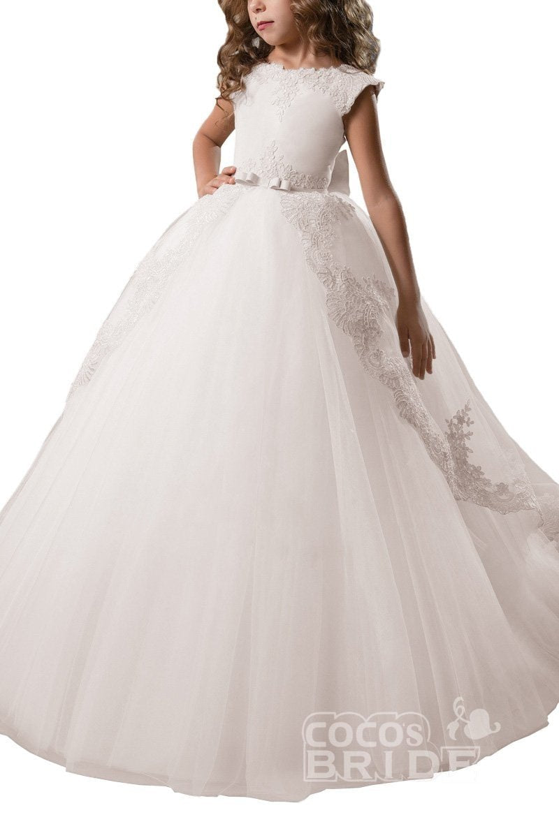 Scoop Neck Flower Girls Dress with Criss-Cross Straps-BallBride