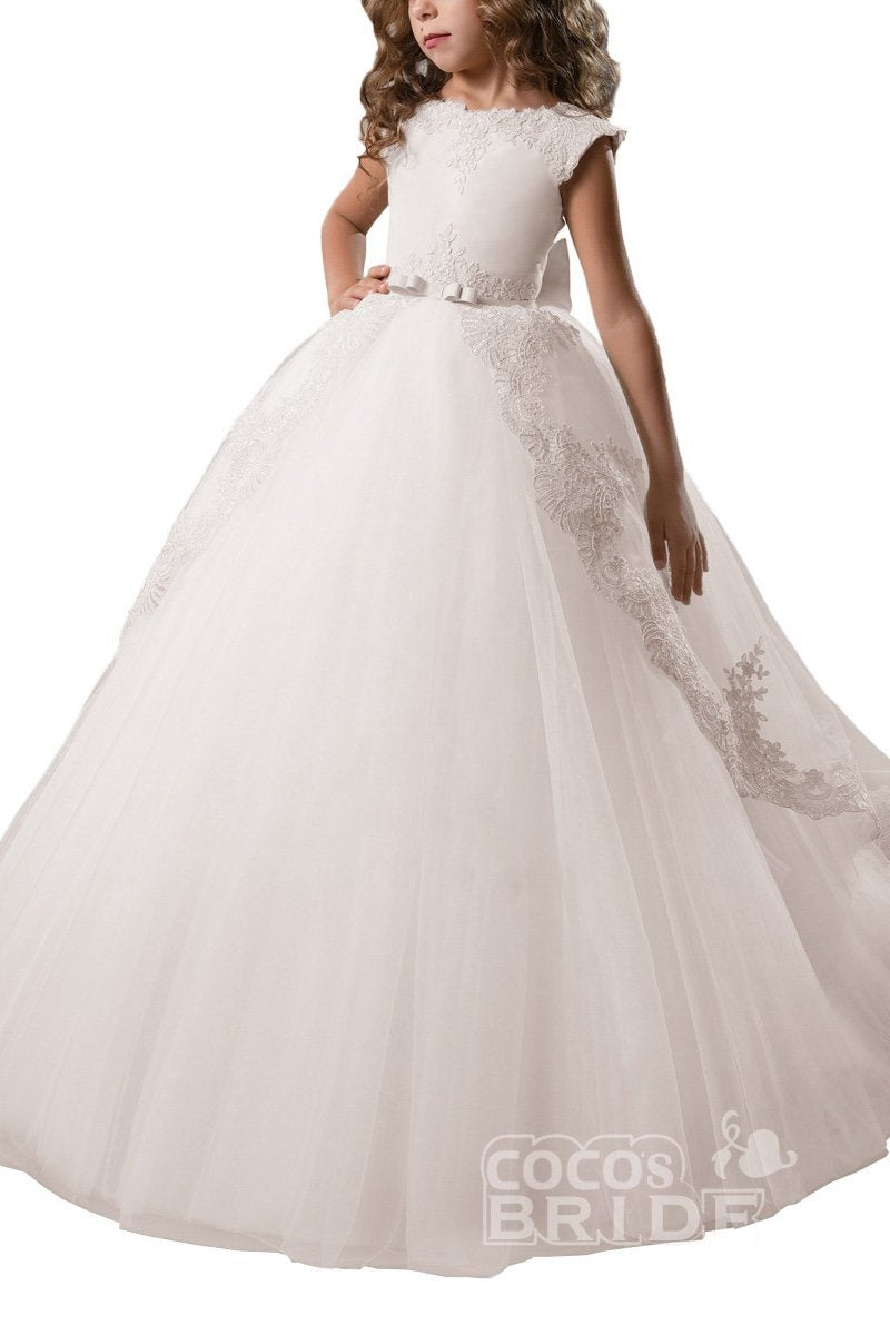 Scoop Neck Flower Girls Dress with Criss-Cross Straps-BallBride