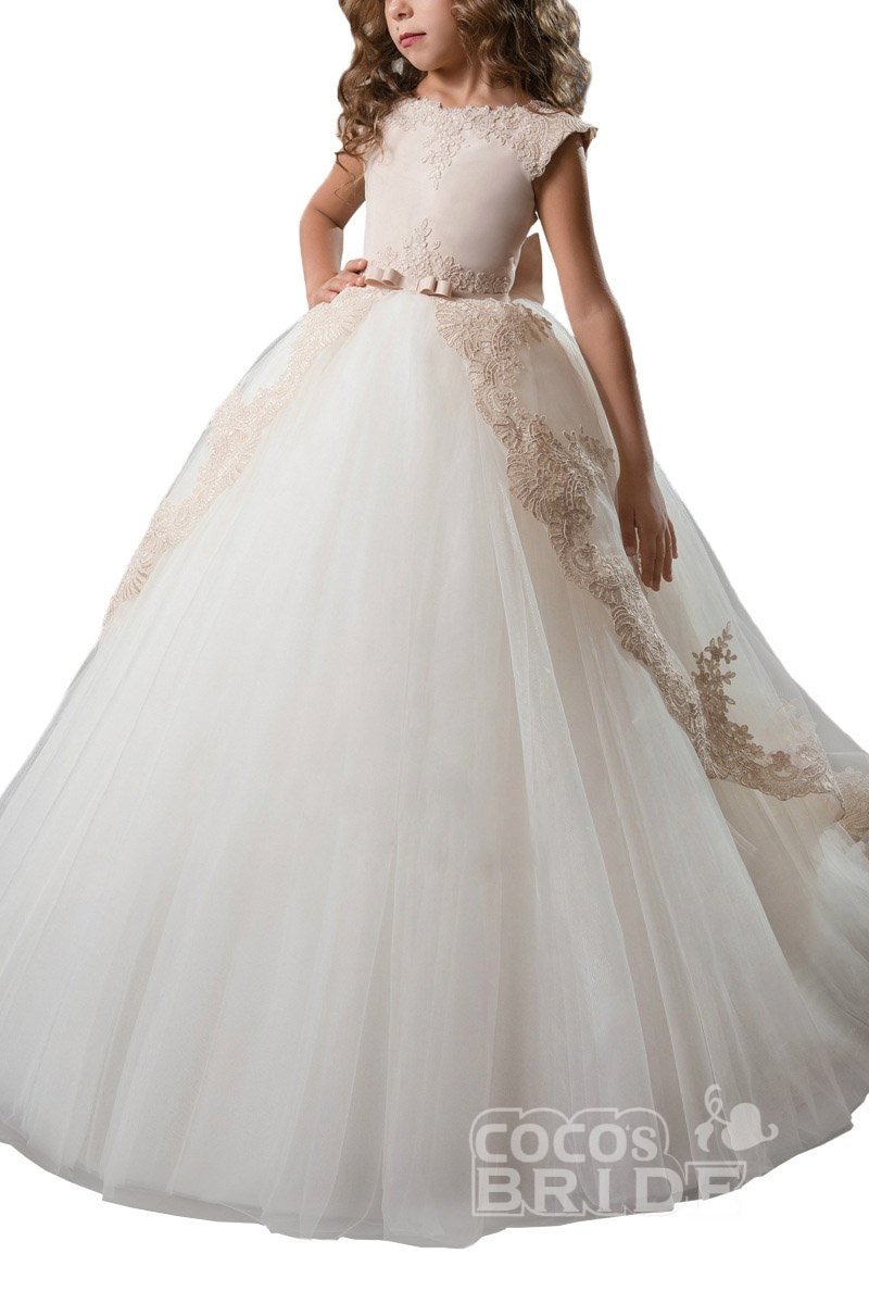Scoop Neck Flower Girls Dress with Criss-Cross Straps-BallBride